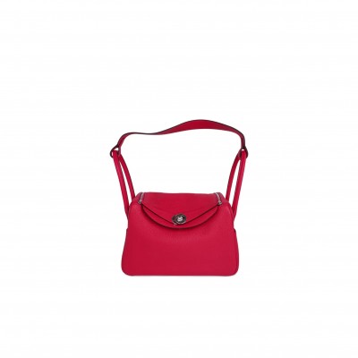 HERMES LINDY 26 BAG ROSE EXTREME CLEMENCE LEATHER WITH PALLADIUM HARDWARE (26*17.25*13cm)